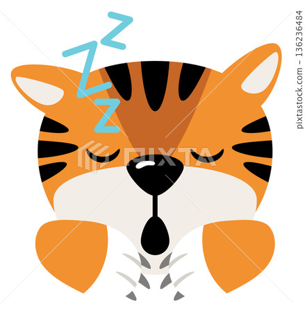 Sleeping tiger icon. Comic animal face emoji 136236484