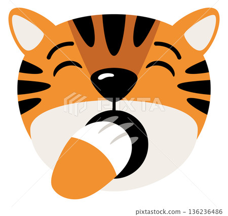 Yawned tiger face. Wild animal tired emoji 136236486
