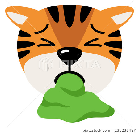 Vomiting tiger emoji. Animal puke cartoon icon Vomiting tiger emoji. Animal puke cartoon icon 136236487