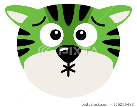 Nauseated tiger face. Green animal sick head Nauseated tiger face. Green animal sick head 136236488
