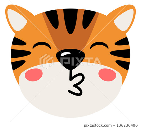 Kissing tiger emoji. Animal blowing kiss icon 136236490