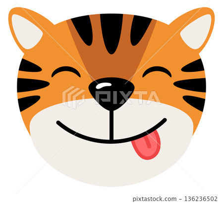Tiger licking lips with tongue. Funny tiger face emoji Tiger licking lips with tongue. Funny tiger face emoji 136236502