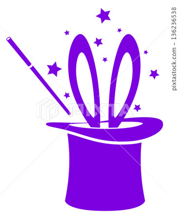 Magic trick color icon. Bunny ears in top hat Magic trick color icon. Bunny ears in top hat 136236538