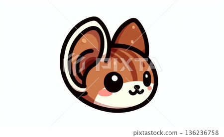 Adorable Brown and White Cartoon Mouse with Large Ears 136236758