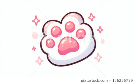 Cute Pink Cat Paw Print Illustration 136236759