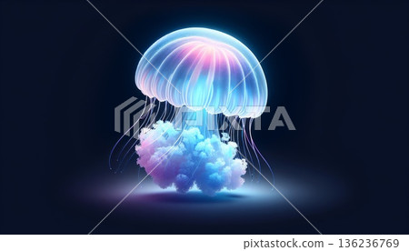 Glowing Jellyfish in Dark Blue Ocean Digital Art Glowing Jellyfish in Dark Blue Ocean Digital Art 136236769