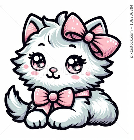 Adorable White Kitten with Pink Bows 136236884