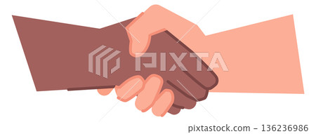 Deal and partnership gesture icon. Diverse hands shaking Deal and partnership gesture icon. Diverse hands shaking 136236986