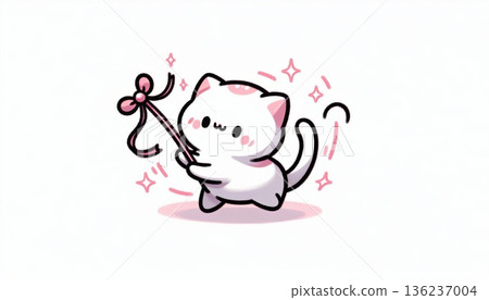 Cute Cartoon Cat with Pink Wand and Stars 136237004