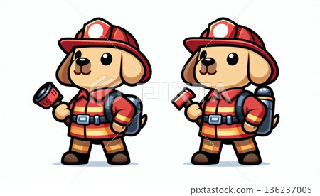 Two Cute Pixel Art Dogs Dressed as Firefighters 136237005