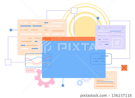 Software project development diagrams connection process color illustration 136237116