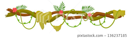 Jungle tree branches in tropical cartoon greenery style 136237185