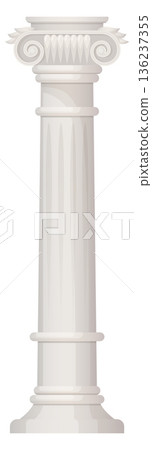 White stone pillar with ancient greek decorative ornament 136237355