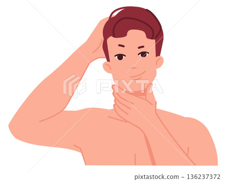 Male face portrait in bathroom. Face beauty routine 136237372
