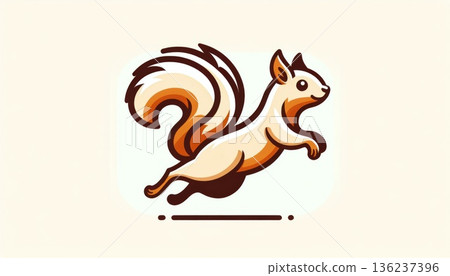 Playful Brown and Beige Cartoon Squirrel Jumping 136237396