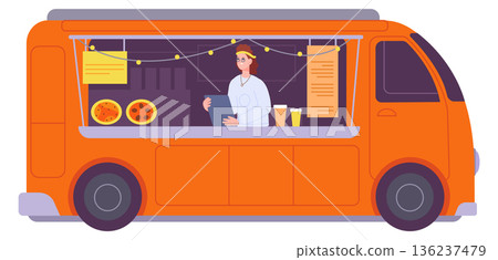 Food truck illustration. Street pizza cafe icon 136237479
