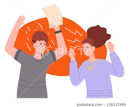 Shouting people. Man and woman yell at each other Shouting people. Man and woman yell at each other 136237499