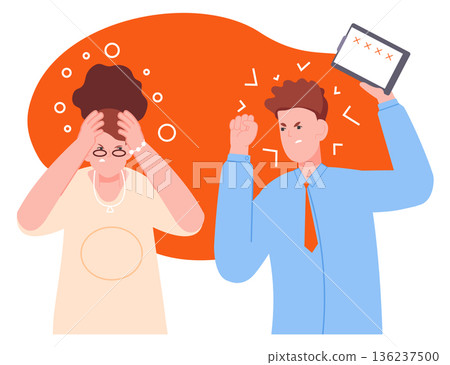 Mad manager angry of bad work results and yell at woman Mad manager angry of bad work results and yell at woman 136237500