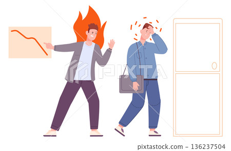 Angry manager shout on employee for negative business statistics Angry manager shout on employee for negative business statistics 136237504