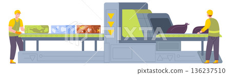 Garbage recycling factory. Industrial trash facility illustration Garbage recycling factory. Industrial trash facility illustration 136237510