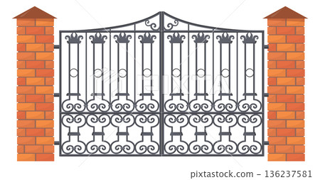 Ornate gate forgery. Wrought iron vintage border 136237581