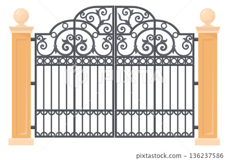 Victorian metal gate. Decorative lattice ornament forgery 136237586