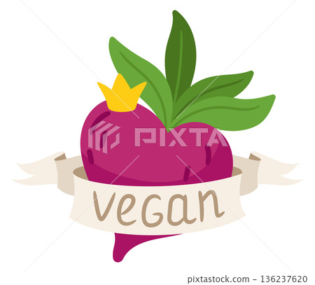 Vegan hand drawn icon. Beetroot color label 136237620