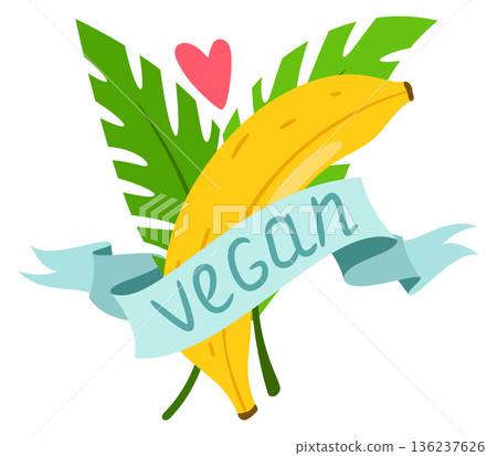 Fruit label with vegan ribbon. Vegetarian food icon 136237626