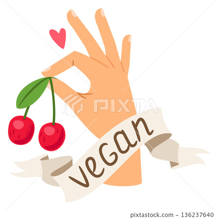 Hand hold berries. Vegan label. Fresh food Hand hold berries. Vegan label. Fresh food 136237640