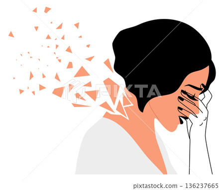 Sad woman with shattering personality. Mental problem concept Sad woman with shattering personality. Mental problem concept 136237665