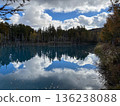 Autumn forest reflected in the mysterious blue pond 136238088