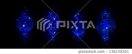 Magic blue light swirls set isolated on black Magic blue light swirls set isolated on black 136238301