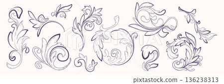 Classical baroque frame ornaments set Classical baroque frame ornaments set 136238313