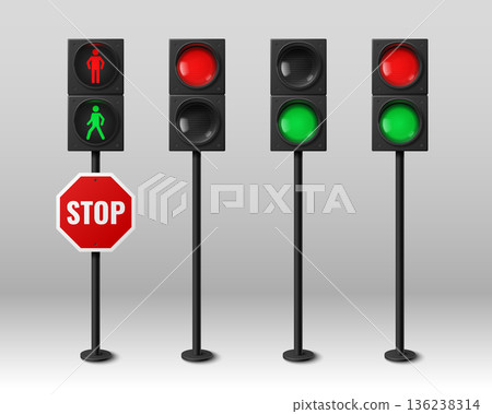 3D street traffic lights set isolated on background 136238314