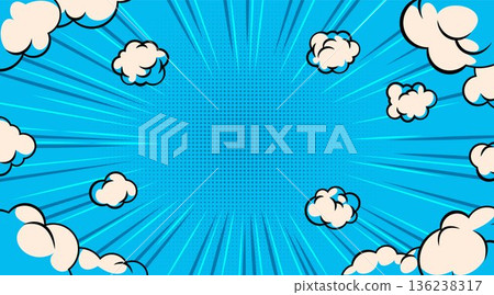 Comic book bursting sky background with clouds Comic book bursting sky background with clouds 136238317