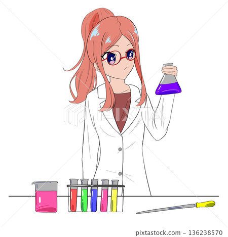 Illustration of a female scientist conducting an experiment 136238570