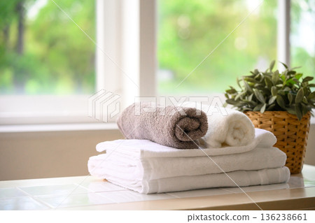 Clean towels and houseplants 136238661