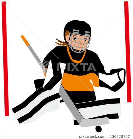 Illustration of a girl competing in a winter sports game - Ice hockey 02 136238767