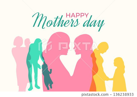 Happy Mother's Day concept vector illustration. Mother holding children in her arms. Silhouette design. 136238933