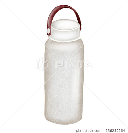 Sports bottle watercolor illustration. Hand-drawn stainless steel thermos on a white background. Clip art of sports equipment. For brochures, flyers, and banners for sports products and competitions. Sports bottle watercolor illustration. Hand-drawn stainless steel thermos on a white background. Clip art of sports equipment. For brochures, flyers, and banners for sports products and competitions. 136239264