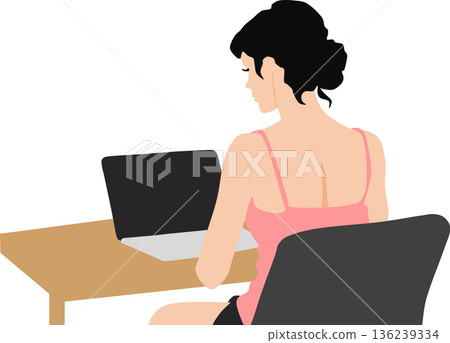 Illustration of a woman working a side job on a computer 136239334