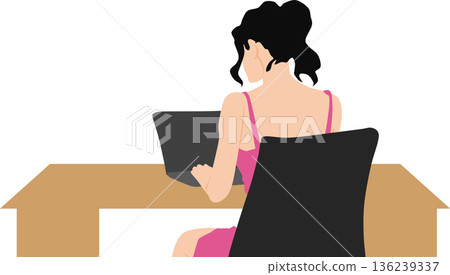 Illustration of a woman working a side job on a computer 136239337