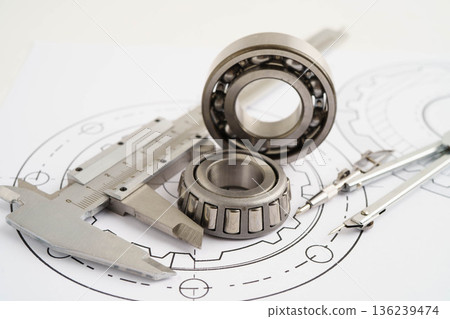 Engineering and precision tools with metal ball bering, mechanical industrial. Engineering and precision tools with metal ball bering, mechanical industrial. 136239474