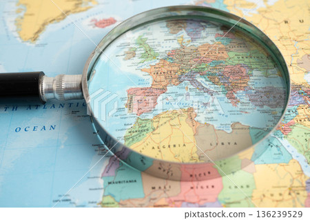 Bangkok, Thailand May 15, 2022 World map paper, closeup view. Bangkok, Thailand May 15, 2022 World map paper, closeup view. 136239529