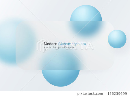 Modern glassmorphism banner with blue spheres on light background 136239699