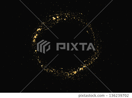 Golden glitter circle on black background 136239702