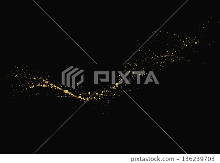 Abstract black background with flowing golden glitter wave made of sparkling particles, elegant luxury vector design Abstract black background with flowing golden glitter wave made of sparkling particles, elegant luxury vector design 136239703