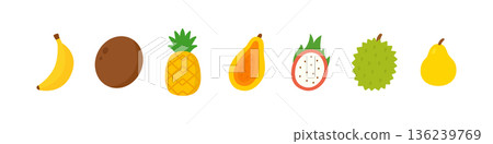 Cartoon tropical and exotic fruits. Flat vector colorful decorative illustration 136239769