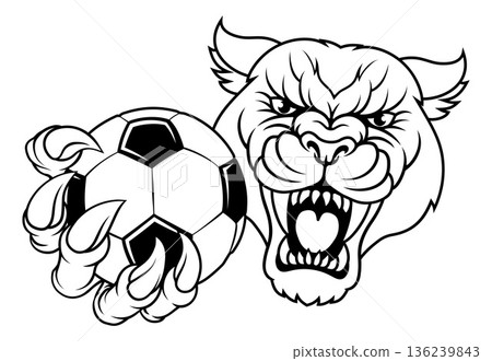 Panther Leopard Cougar Soccer Football Mascot Panther Leopard Cougar Soccer Football Mascot 136239843