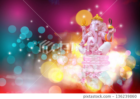 Lord Ganesha, figure of ancient power in Hinduism, depicted against beautiful background Lord Ganesha, figure of ancient power in Hinduism, depicted against beautiful background 136239860